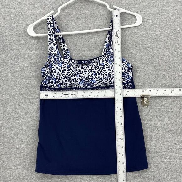 Lands End Swimsuit Womens 2 Blue Tankini Top Color Block Lined Built In Bra - Picture 8 of 10